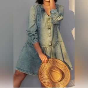 Anthropologie Pilcro Lorelei Tunic Dress Washed Denim Chambray Size 6